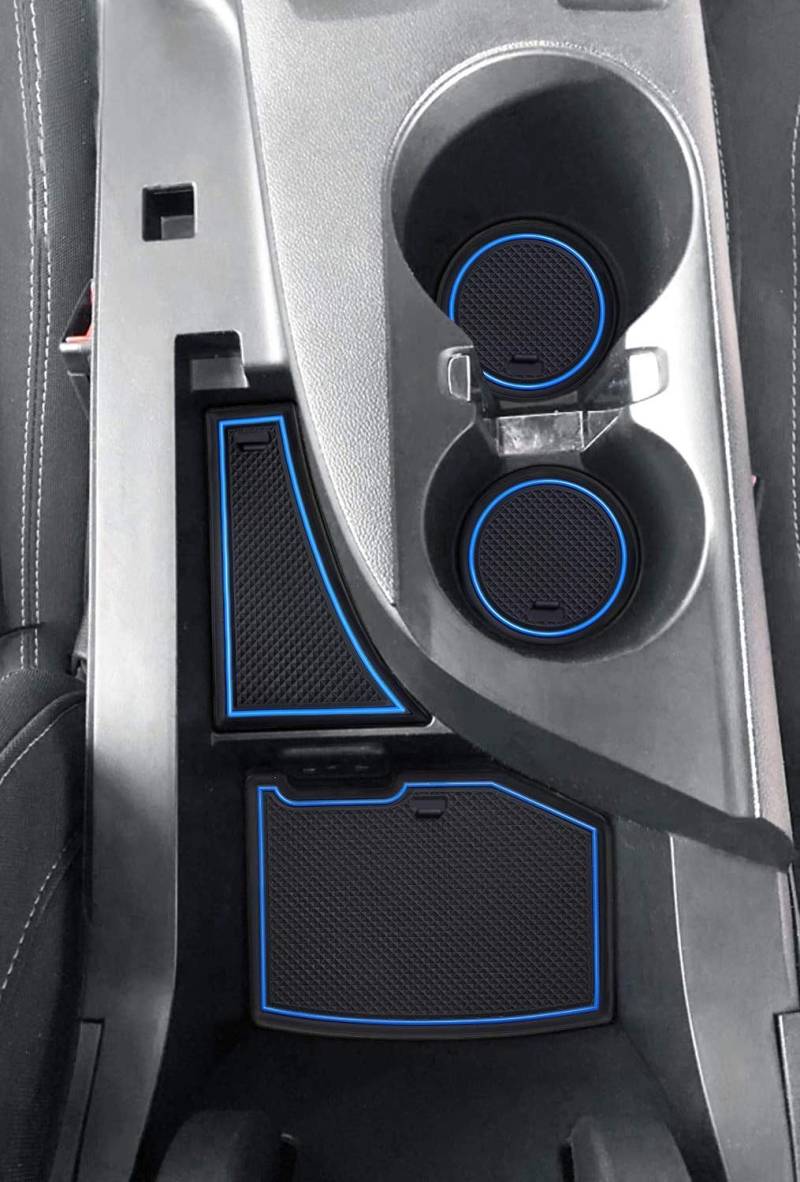 SENSHINE Zubehör für Chevy Camaro 2016–2021 2022 Innen Anti-Rutsch Anti-Staub Getränkehalter-Einsätze, Mittelkonsole Liner Mats, Tür Pocket Liner Liner Liner Liner Iners 9-teiliges Set (Blue Trim) von SENSHINE
