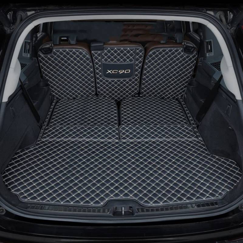 Leder Kofferraummatten Kofferraumwanne, für Volvo XC90 2015-2022 2023 7 Seats Car Fahrzeuganpassung Heck Kofferraum VollstäNdige Schutzmatten Zubehör,BlackBeige-Bottom+Back von SERTUV