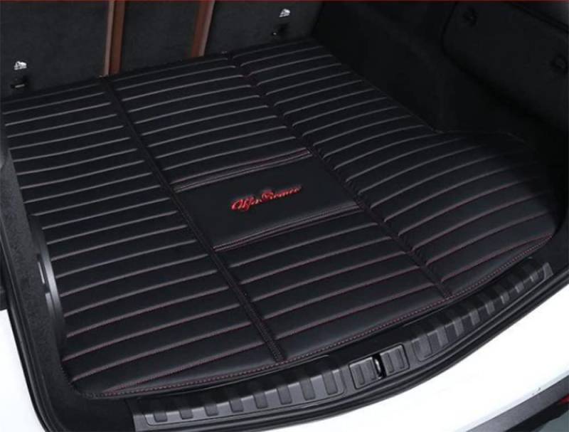 SERTUV Leder Kofferraummatten Kofferraumwanne, für Alfa Romeo Stelvio 2017-2022 2023 Car Fahrzeuganpassung Heck Kofferraum VollstäNdige Schutzmatten Zubehör,BlackRed-Bottom von SERTUV