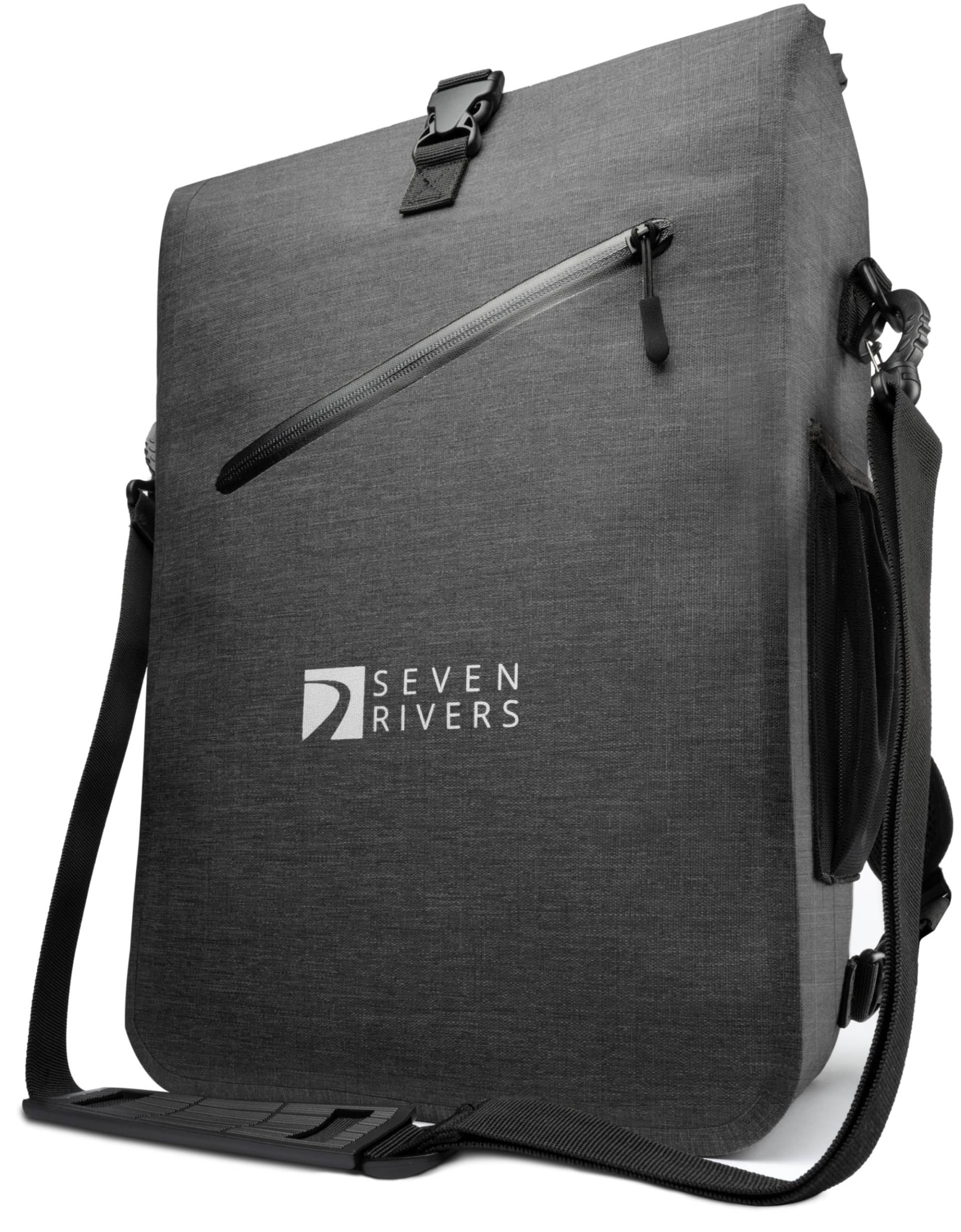 SEVENRIVERS 3 in 1 Fahrradtasche - Rucksack, Gepäckträgertasche & Umhängetasche in einem - Wasserdicht & PVC frei - inkl. Laptop-Tasche (24L) (Anthrazit) von SEVENRIVERS