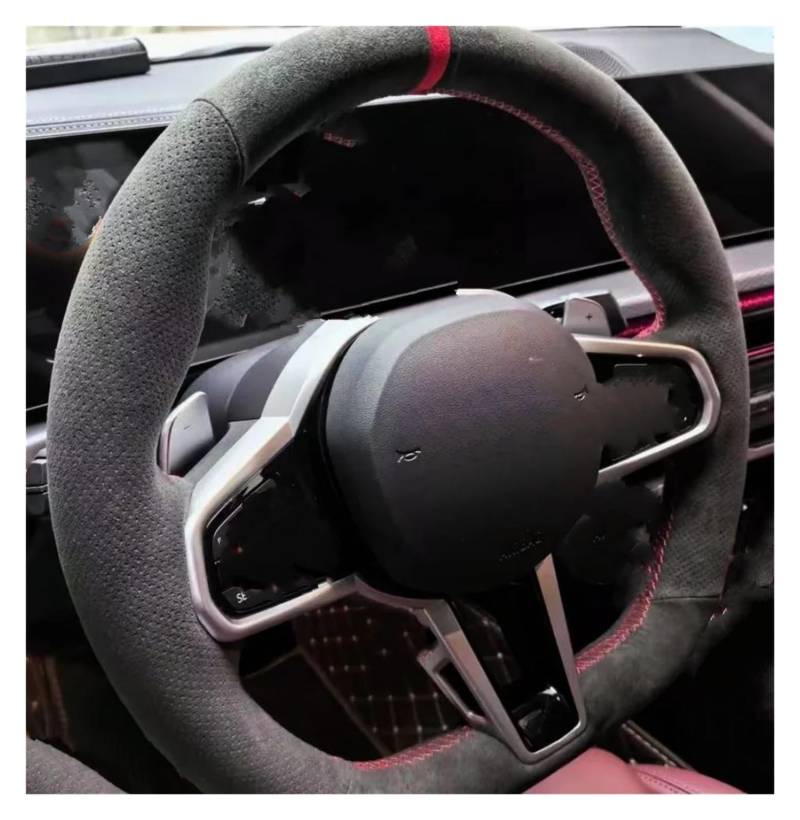 Lenkradschutz Anpassung Auto Lenkradbezug Zubehör Handnähen Wildleder Leder rutschfest Bequem Für 5 Series I5 2024 Lenkrad Abdeckung(Weiss) von SFGOFJGO