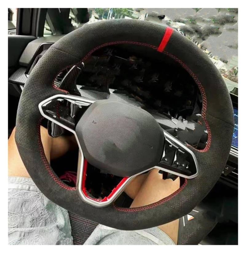 Lenkradschutz Anpassung Auto Lenkradbezug Zubehör Handnähen Wildleder Leder rutschfest Für VW Für Golf 7 6 Für MK7 MK6 MK5 NK4 Lenkrad Abdeckung(Rot) von SFGOFJGO
