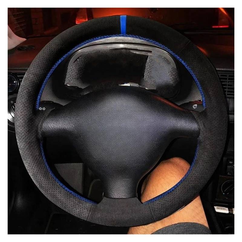 Lenkradschutz Auto-Innenlenkradabdeckung Wildleder perforierte Lederabdeckung Blaue Leiste für VW alt für Golf 4 für MK4 1998–2004 für Passat für B5 1996–2005 Lenkrad Abdeckung(Schwarz) von SFGOFJGO