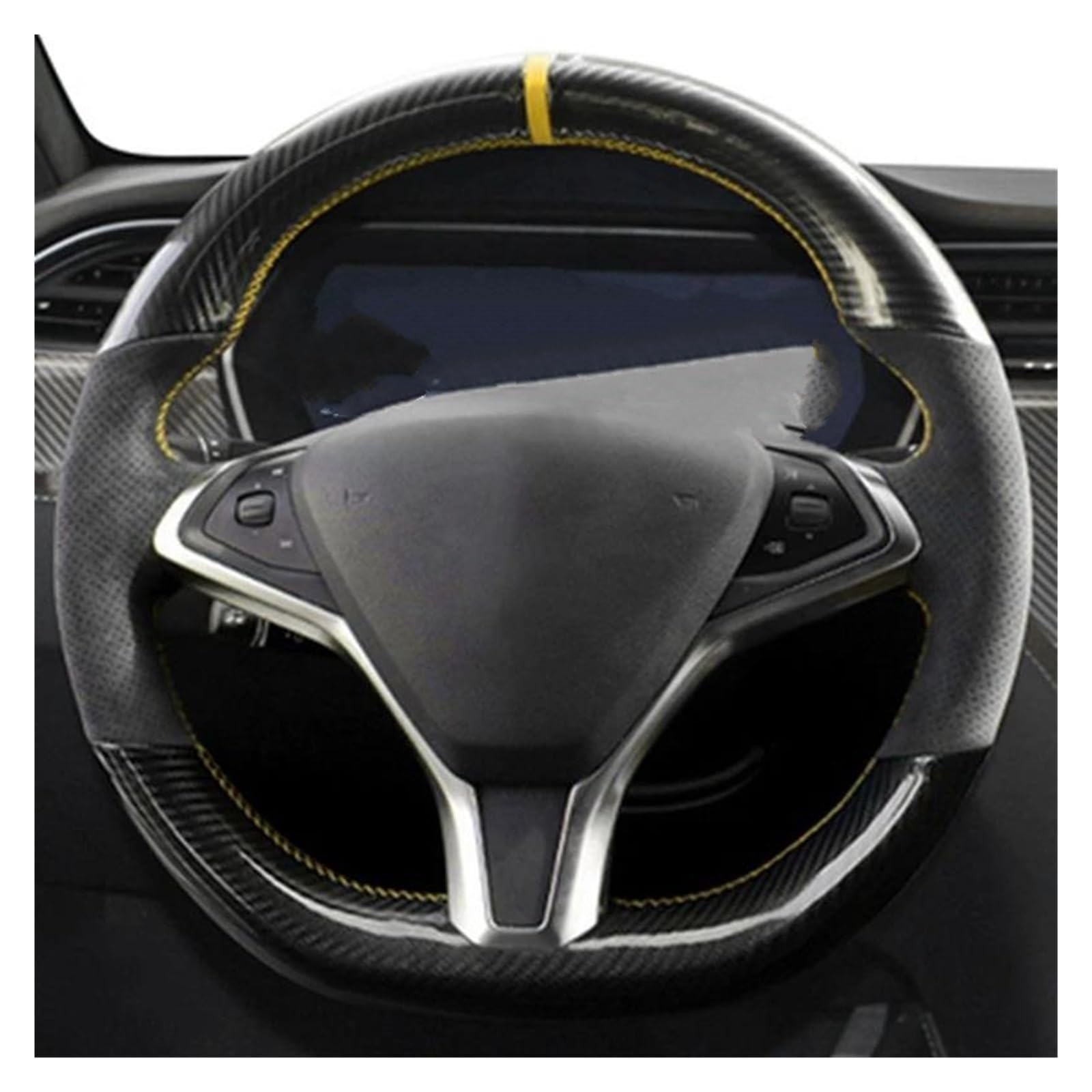 Lenkradschutz Handgenähte Schwarze Lenkradabdeckung Aus Echtem Wildledergeflecht Für Tesla Für Model S 2009–2020 Für Model X 2012–2020 Lenkrad Abdeckung(Gelb) von SFGOFJGO