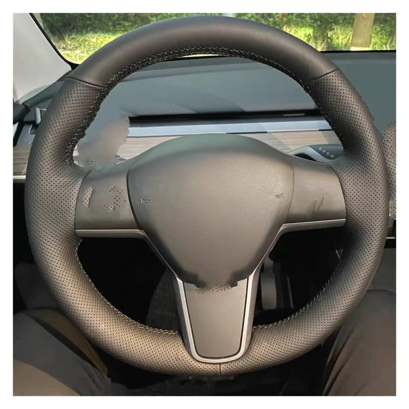 Lenkradschutz Individuelle DIY-Lenkradabdeckung, Verschleißfestes Autozubehör Aus Echtem Leder Für Tesla Für Model 3 2017 2018 2019 Lenkrad Abdeckung(Rot) von SFGOFJGO