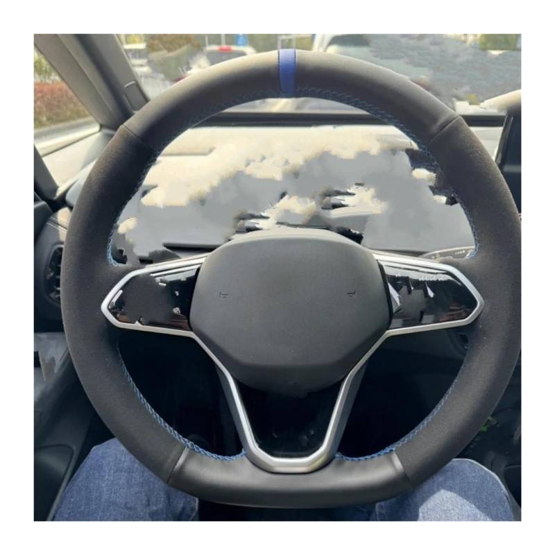 Lenkradschutz Schwarze DIY-Autolenkradabdeckung Handgenäht Weiches Wildleder Für VW Für Atlas Für Golf 8 Mk8 Für Jetta Für Passat B9 Für Tiguan Für Sharan Lenkrad Abdeckung(L-Blue) von SFGOFJGO