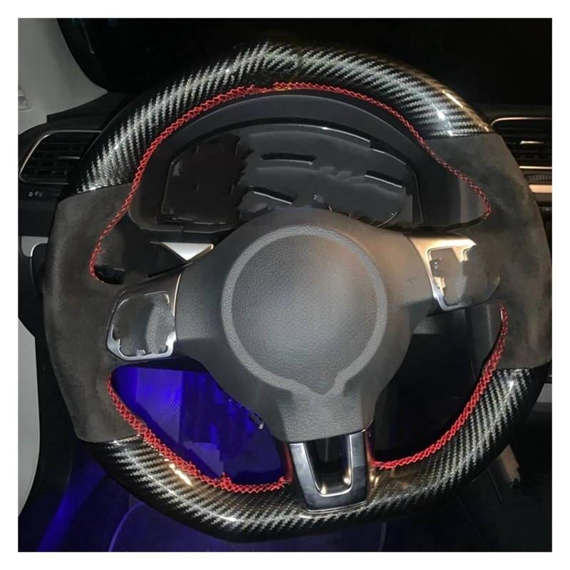Lenkradschutz rutschfeste Wildleder-Carbonfaser-Lenkradabdeckung Für Golf 6 Für GTI MK6 Für Scirocco R Auto-Innenausstattung Lenkrad Abdeckung(Rot) von SFGOFJGO