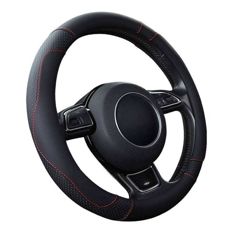 SFONIA Auto Lenkrad Abdeckung Lenkradschutz Lenkradhülle Mikrofaser-Leder Universal 37-38cm/15 "Rutschfest Atmungsaktiv Langlebig (Schwarz) von SFONIA