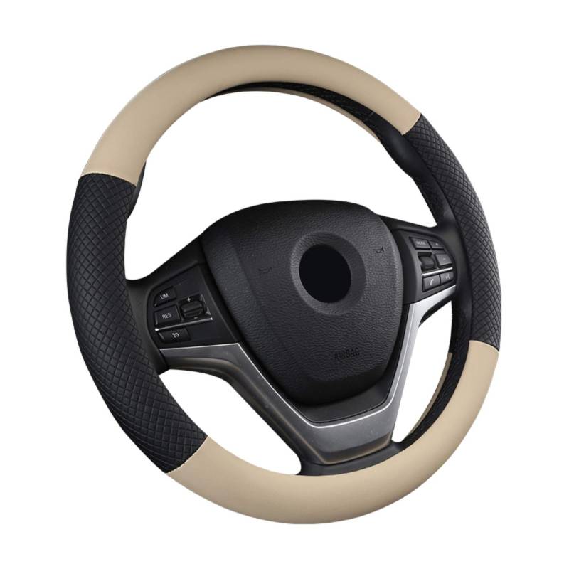 SFONIA Auto Lenkrad Abdeckung Lenkradschutz Lenkradhülle PU Leder Universal 37-38cm/15" Rutschfest Atmungsaktiv Langlebig (Beige) von SFONIA