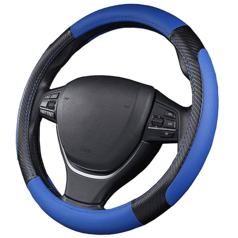 SFONIA Auto Lenkrad Abdeckung Lenkradschutz Lenkradhülle PU Leder Universal 37-38cm/15 rutschfest Atmungsaktiv Langlebig (Blau) von SFONIA