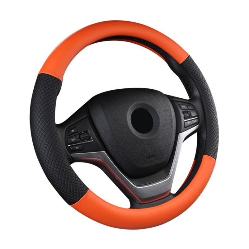 SFONIA Auto Lenkrad Abdeckung Lenkradschutz Lenkradhülle PU Leder Universal 37-38cm/15 rutschfest Atmungsaktiv Langlebig (Orange) von SFONIA