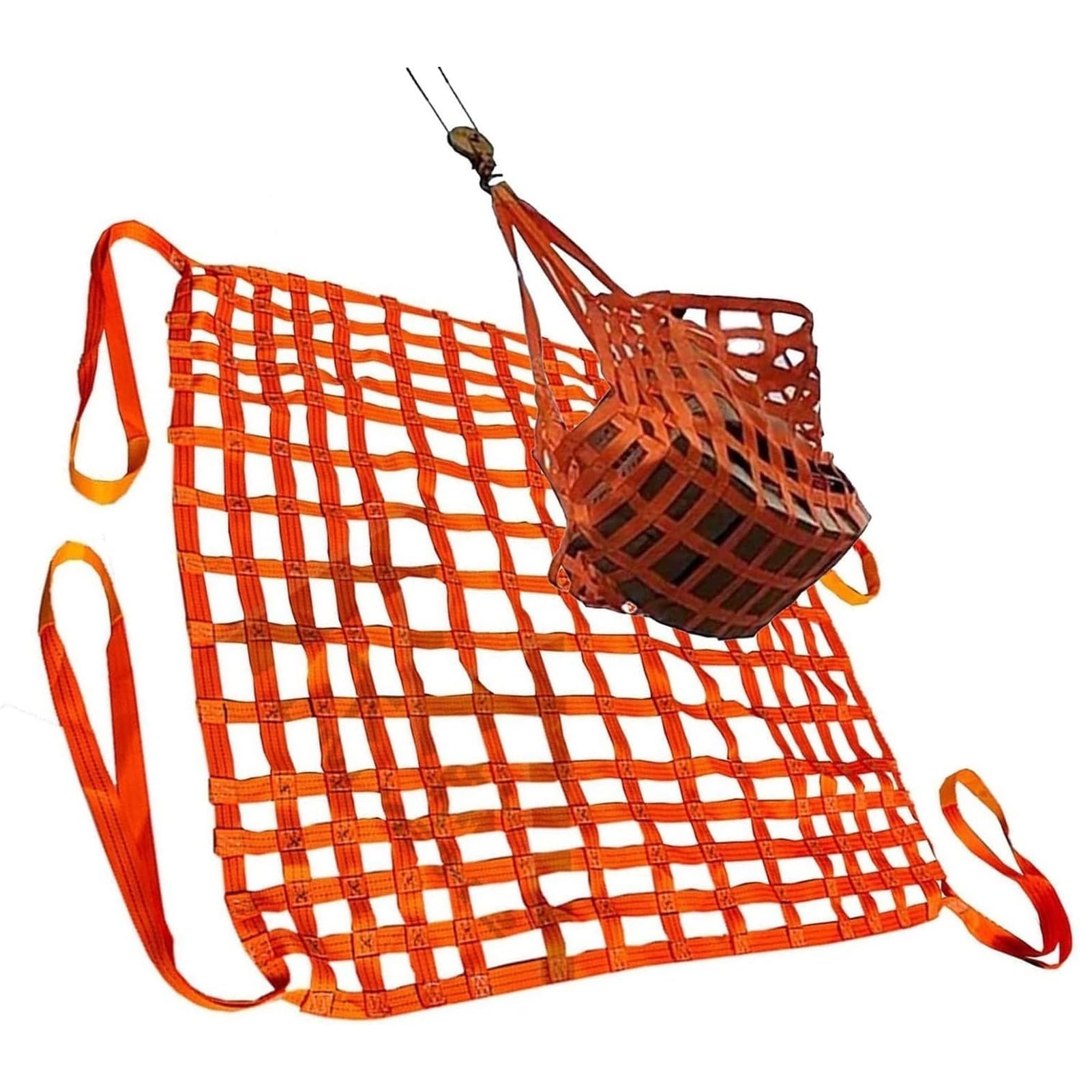 Fracht Heben Netz， Hebe-Ladungsnetz, Bungee-Ladungsnetz, Ladungsnetz for LKW-Ladeflächen, Materialhandhabungsgurte, Tragkraft 0,3–3,5 Tonnen, Orange(2 X 2M/Mesh 15cm/Load 2.5t) von SFQEVHRZ