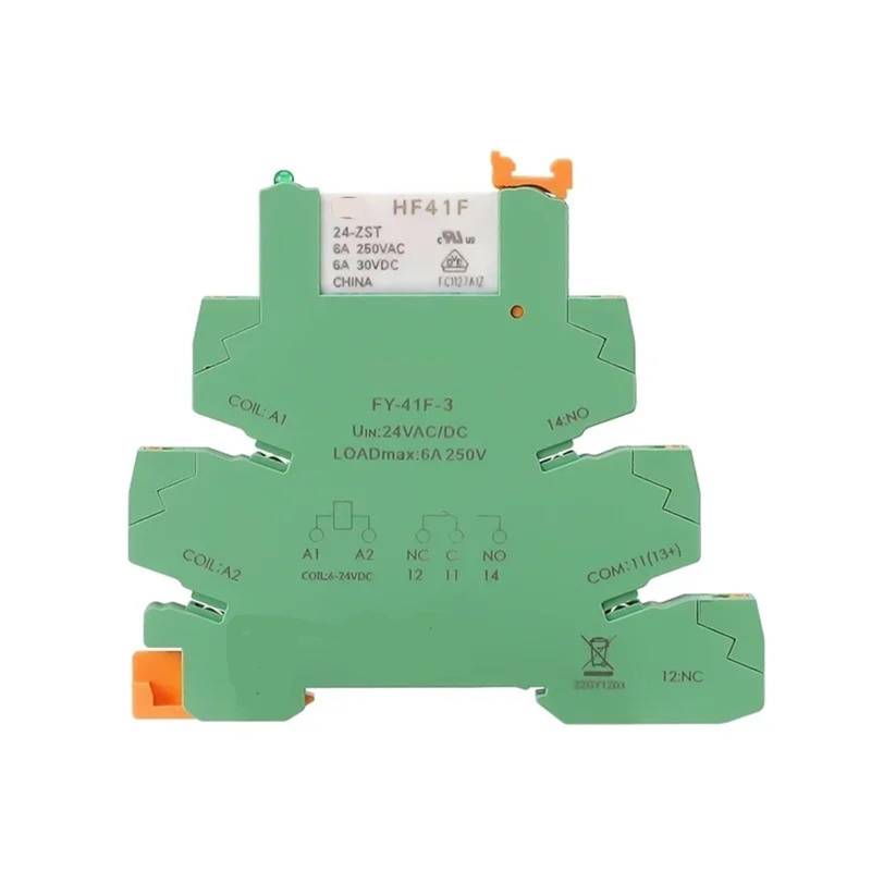 VERKAUF 20 STÜCKE Din-schiene Schlank Relais HF-41F Integrierte PCB Mount Power Relais Mit Halter 24 V AC DC 6,2mm Hongfa Relais(Green 24VACDC) von SFYMORHE