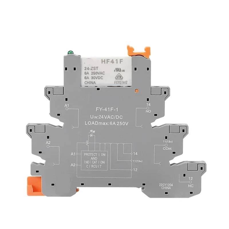 VERKAUF 20 STÜCKE Din-schiene Schlank Relais HF-41F Integrierte PCB Mount Power Relais Mit Halter 24 V AC DC 6,2mm Hongfa Relais(Grey 24VACDC) von SFYMORHE