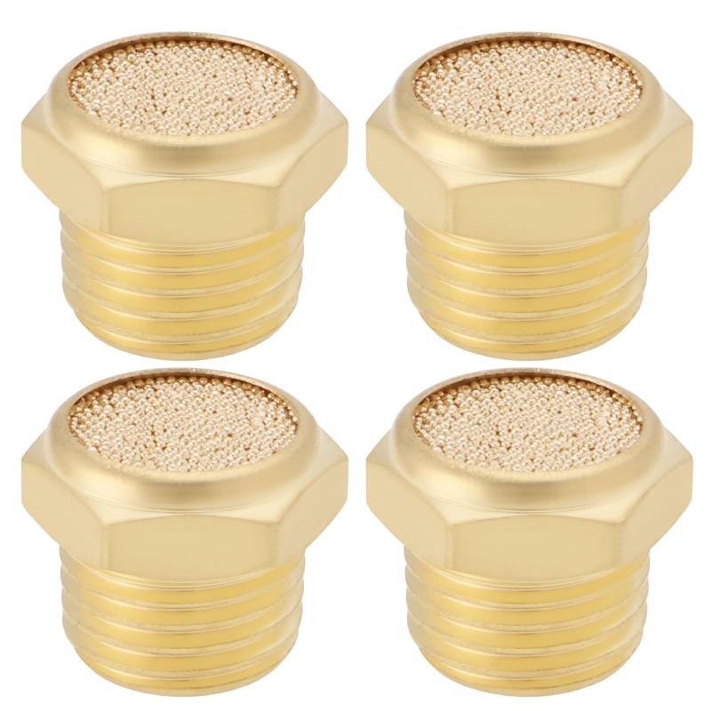 SG Store 4 Stück 1/4 Zoll NPT Gewinde Messing Pneumatischer Schalldämpfer Anschluss Messing Pneumatischer Schalldämpfer Schalldämpfer für Zylinder Ventile Kurbelgehäuse Getriebe Öltanks von SG Store