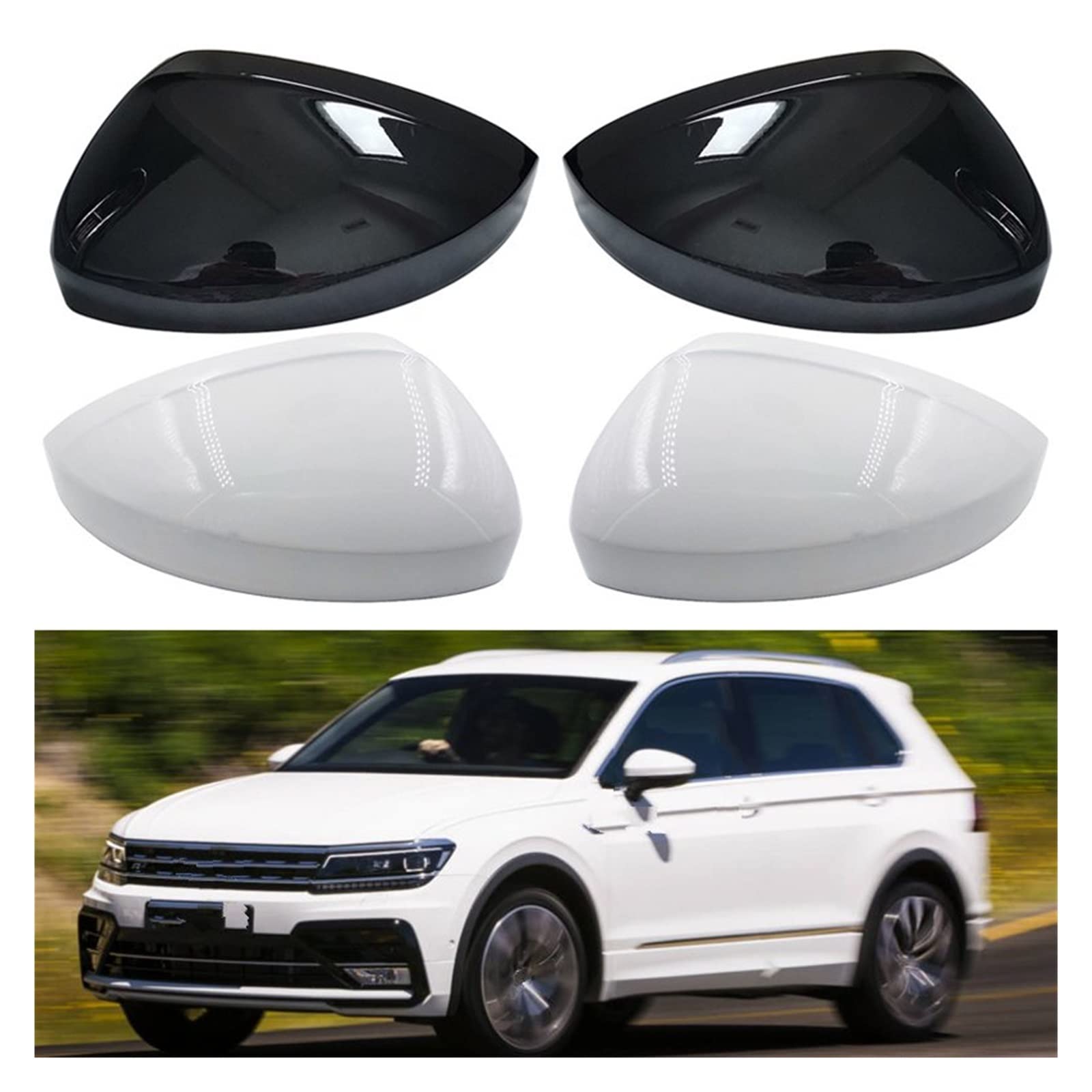 Seitenspiegel Abdeckkappen Für VW Für Tiguan 2017 2018 2019 2020 Auto Rück Ersetzen Links Rechts Auto Seite Spiegel Abdeckung Flügel Kappe Gehäuse Außenspiegelkappe(Right-White) von SGHFUVE
