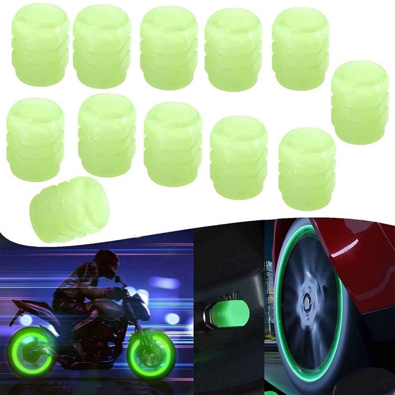 Universal Fluorescent Car Tire Valve Caps 4pcs, Luminous Tire Valve Stem Caps, Durable Dust-Proof Tire Pressure Caps, Glowing Fashion Stem Covers, for Car, Motorcycles, Trucks, Bike (12PCS) von SGKcnvw