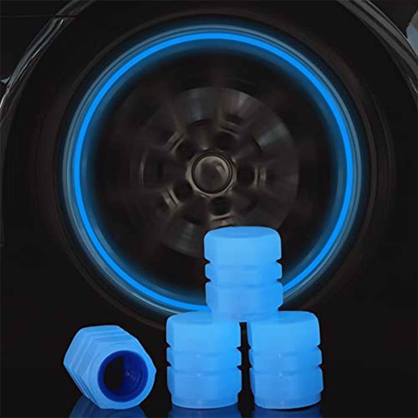 Universal Fluorescent Car Tire Valve Caps 4pcs, Luminous Tire Valve Stem Caps, Durable Dust-Proof Tire Pressure Caps, Glowing Fashion Stem Covers, for Car, Motorcycles, Trucks, Bike (Blue 4PCS) von SGKcnvw