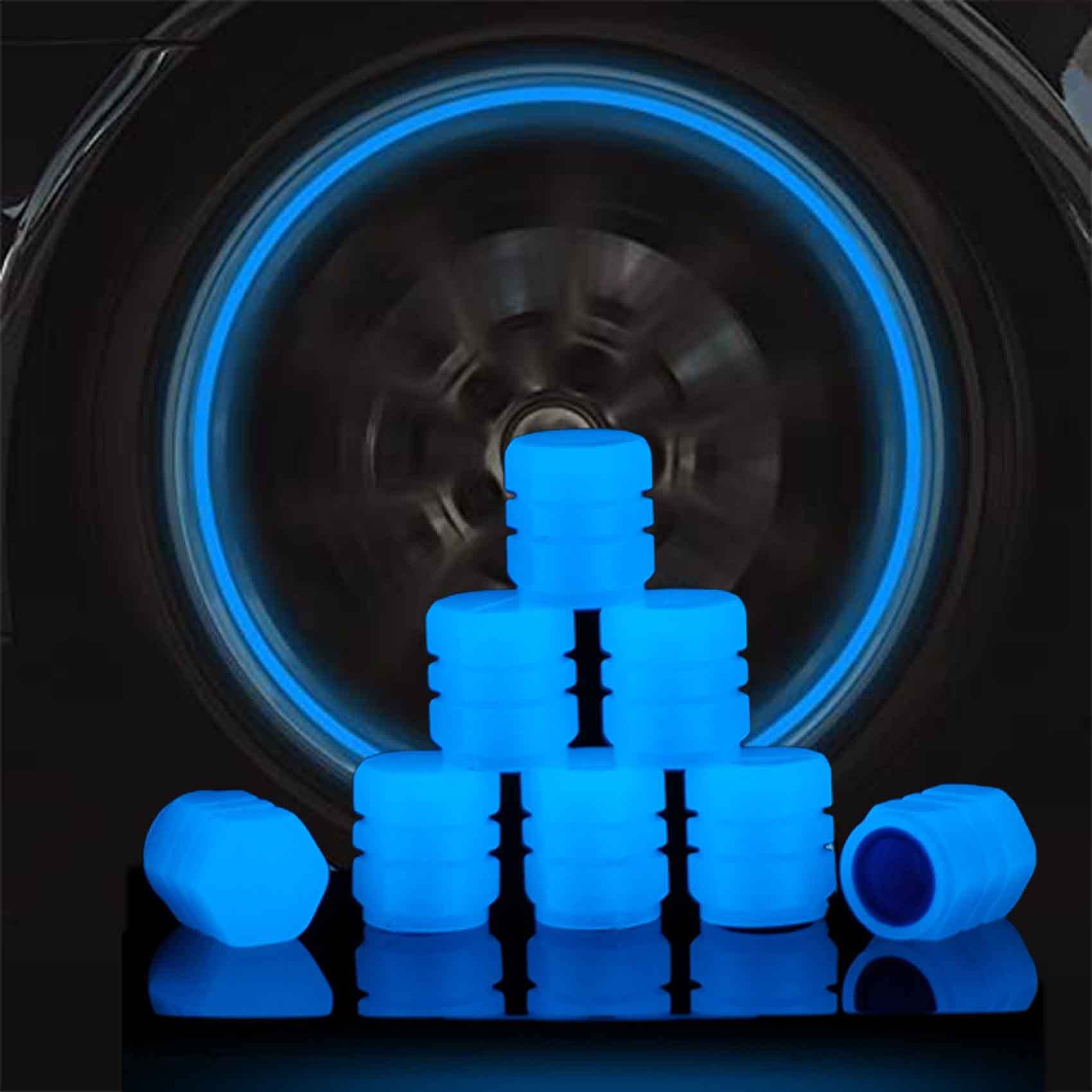 Universal Fluorescent Car Tire Valve Caps 4pcs, Luminous Tire Valve Stem Caps, Durable Dust-Proof Tire Pressure Caps, Glowing Fashion Stem Covers, for Car, Motorcycles, Trucks, Bike (Blue 8PCS) von SGKcnvw