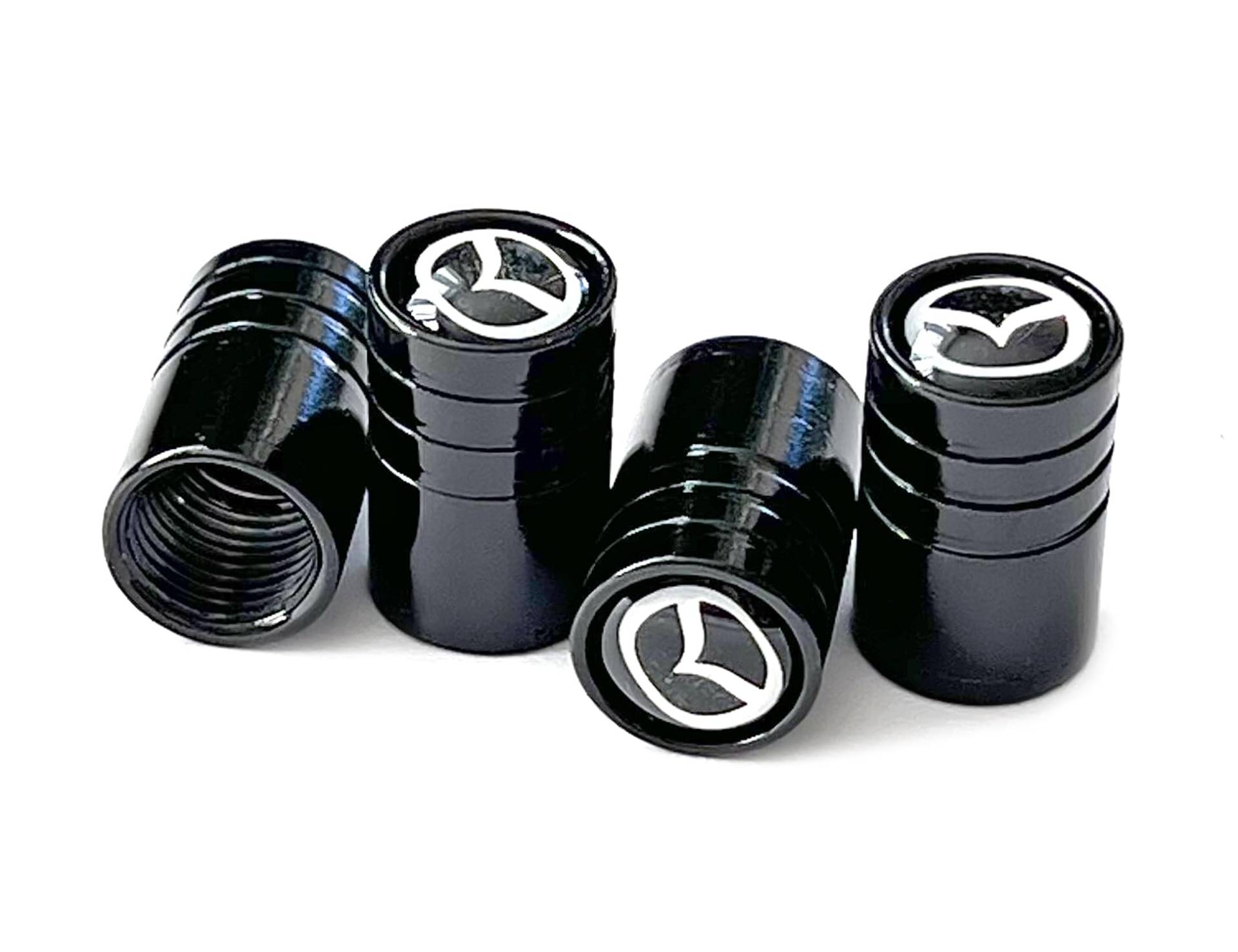 4 Stück Set Aluminium Ventilkappen Mazda Style Logo für Auto, Fahrrad, Motorrad. Deckel aus Metall von SGV