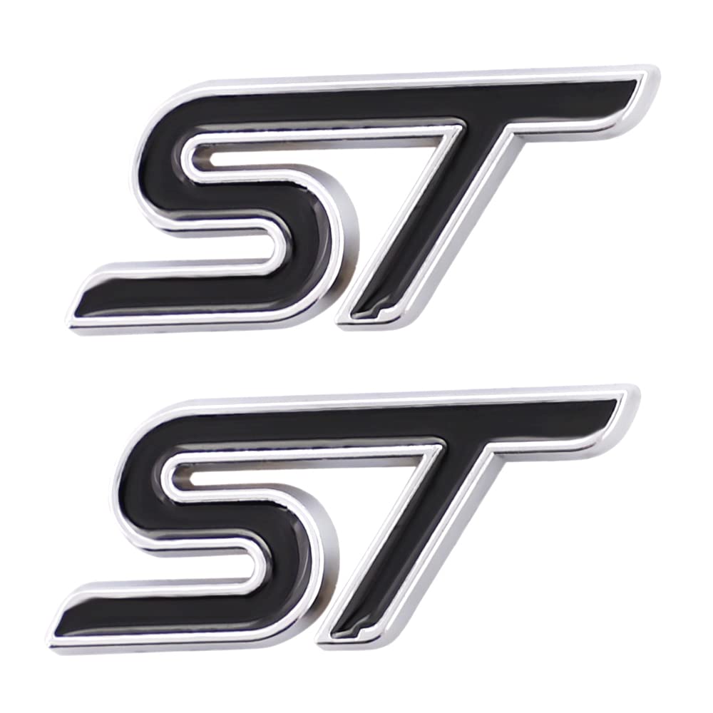 2 Stück 3D Metall ST Aufkleber Autokopf Emblem Abzeichen Chrom Aufkleber für Die meisten Automodelle (schwarz/silberfarben) von SGW