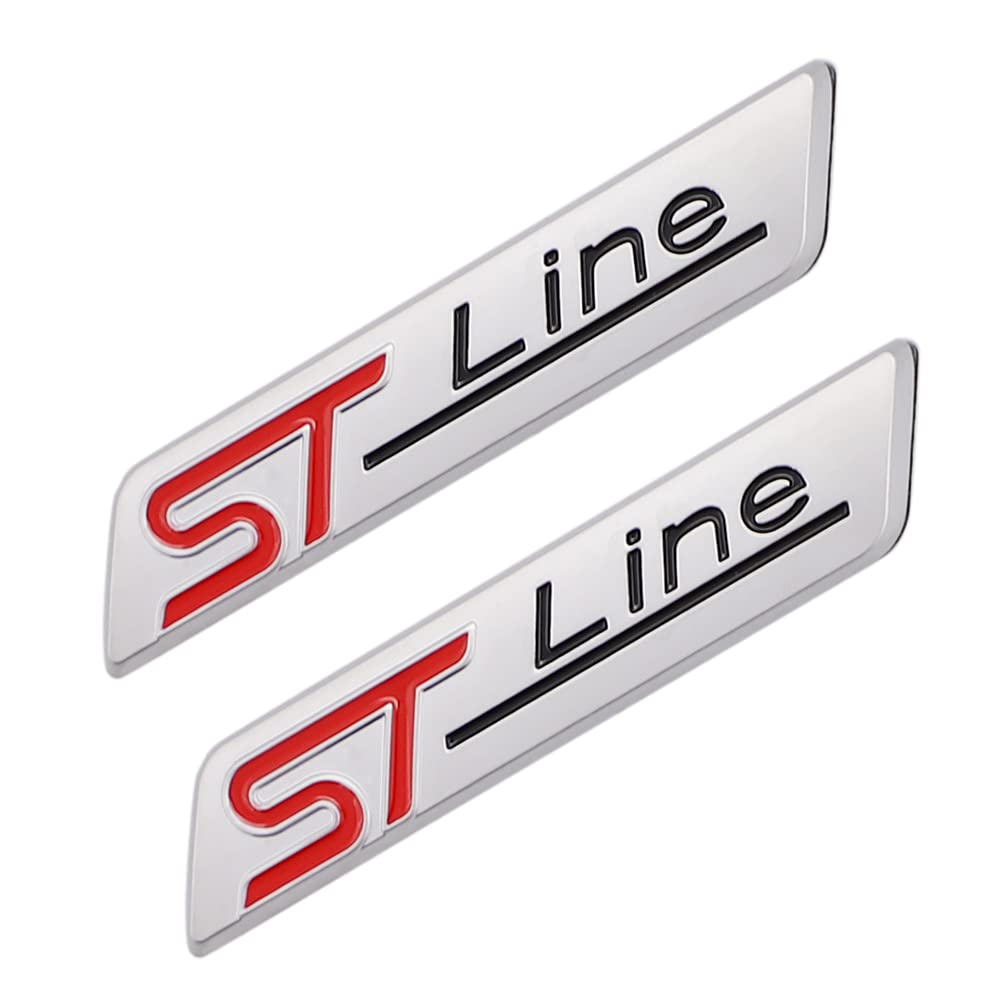 2 Stück 3D Metall ST Line Aufkleber Autokopf Emblem Abzeichen Chrom Aufkleber für Die meisten Automodelle (Abrazine Silber) von SGW