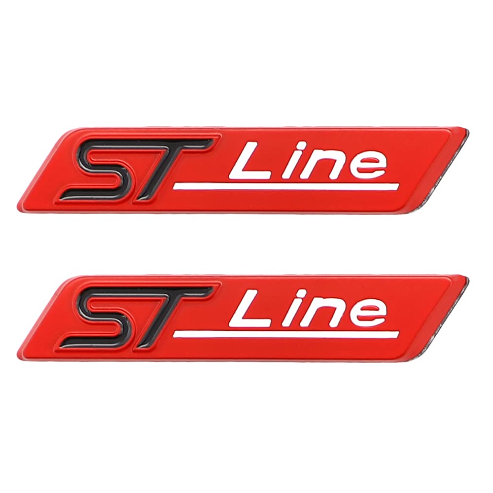 2 Stück 3D Metall ST Line Aufkleber Autokopf Emblem Abzeichen Chrom Aufkleber für Die meisten Automodelle (rot, schwarz) von SGW
