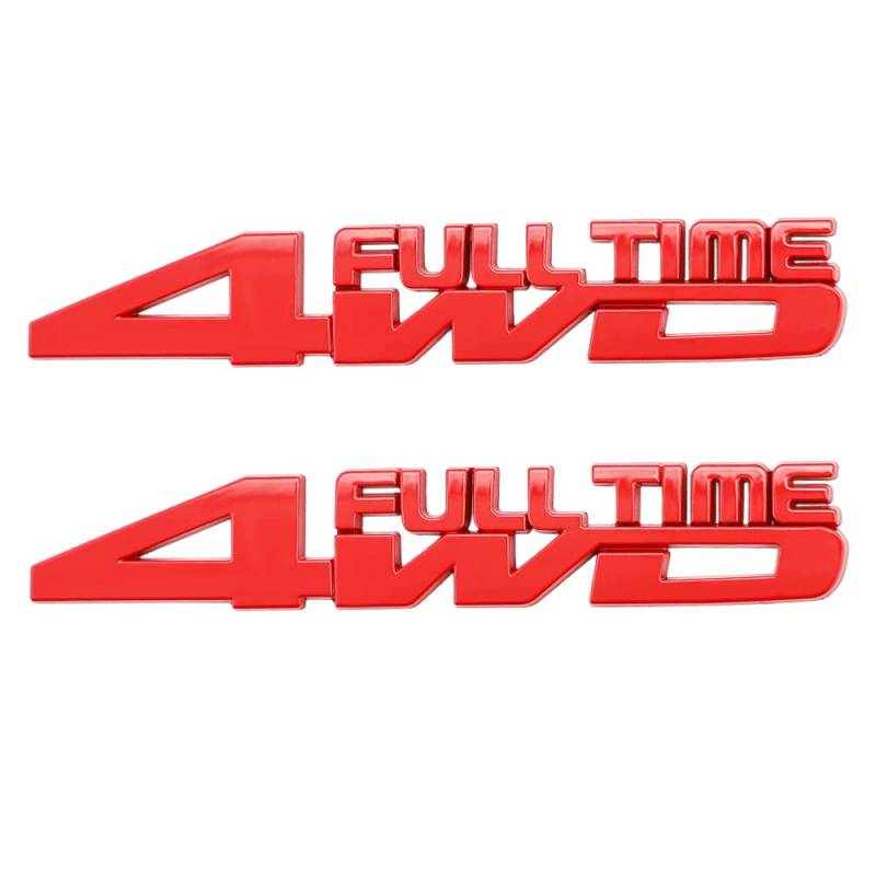 2 Stück 4WD FULL TIIME Emblem Aufkleber Metall Chrom Motor Abzeichen Auto Kofferraum (rot) von SGW