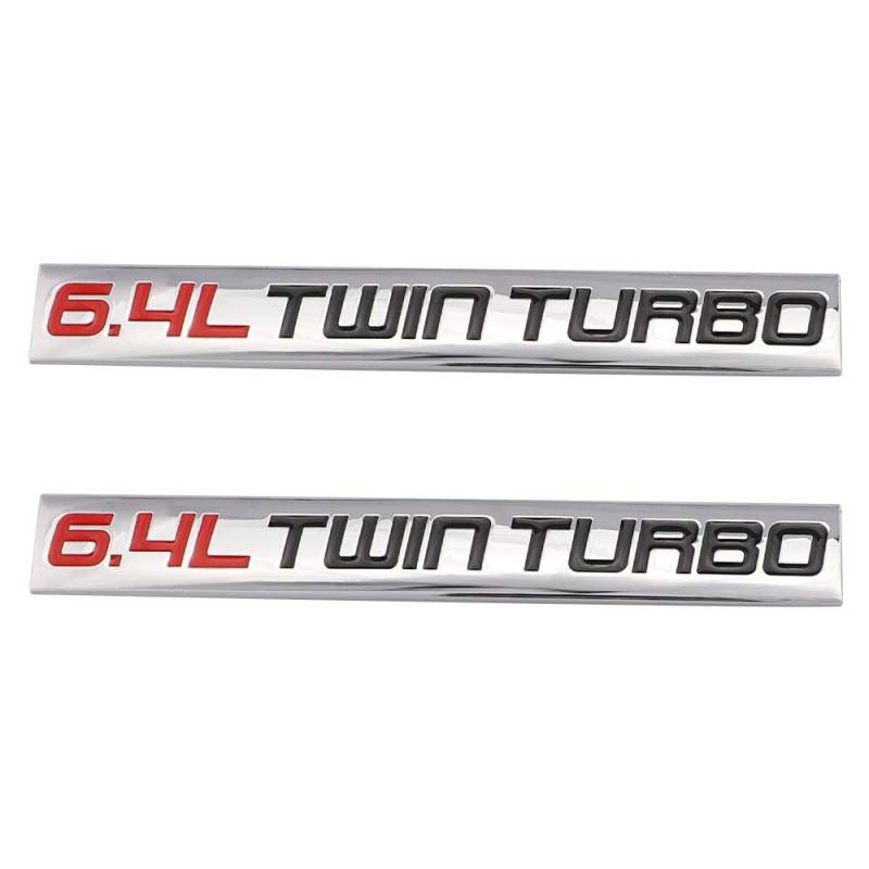 2 Stück 6.4L Twin Turbo Emblem Aufkleber Metall Chrom Motor Abzeichen Auto Kofferraum (Schwarz / Rot) von SGW