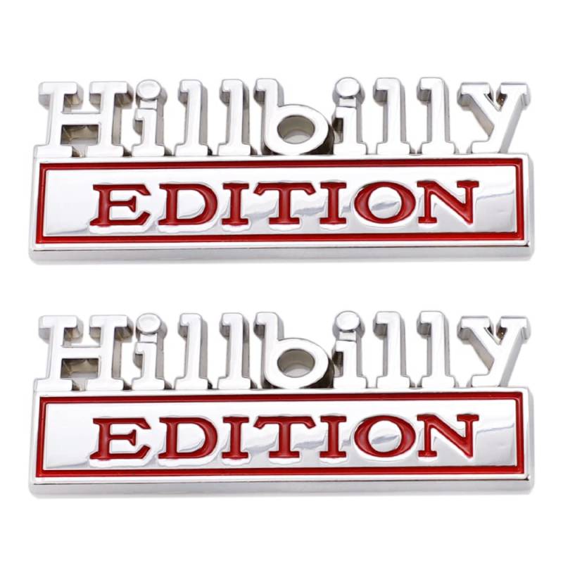 2 Stück Hillbilly Edition Emblem Auto Aufkleber Abzeichen für Auto LKW SUV Motorrad Kofferraum (Silberrot) von SGW