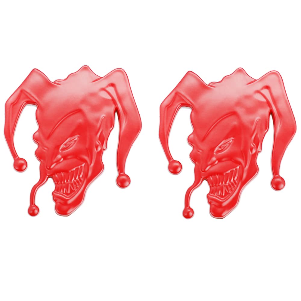2 Stück Jocker Emblem Nester Abzeichen Metall Cast Clown Schädel Seitenblech Heckklappe 3D Autoaufkleber (rot) von IUSOT