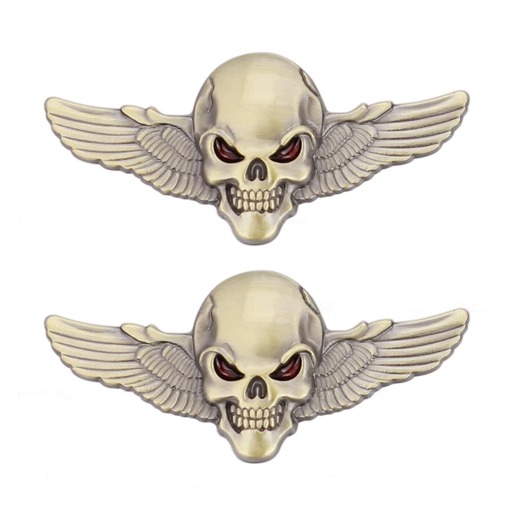 2 Stück Schädel Skull Emblem Auto Aufkleber 3D Schädel Abzeichen Auto Styling Aufkleber Zubehör für Auto Motorrad(Kupfer) von SGW