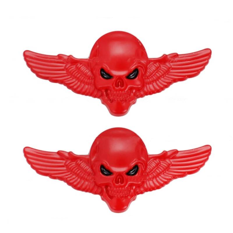 2 Stück Schädel Skull Emblem Auto Aufkleber 3D Schädel Abzeichen Auto Styling Aufkleber Zubehör für Auto Motorrad (rot) von SGW