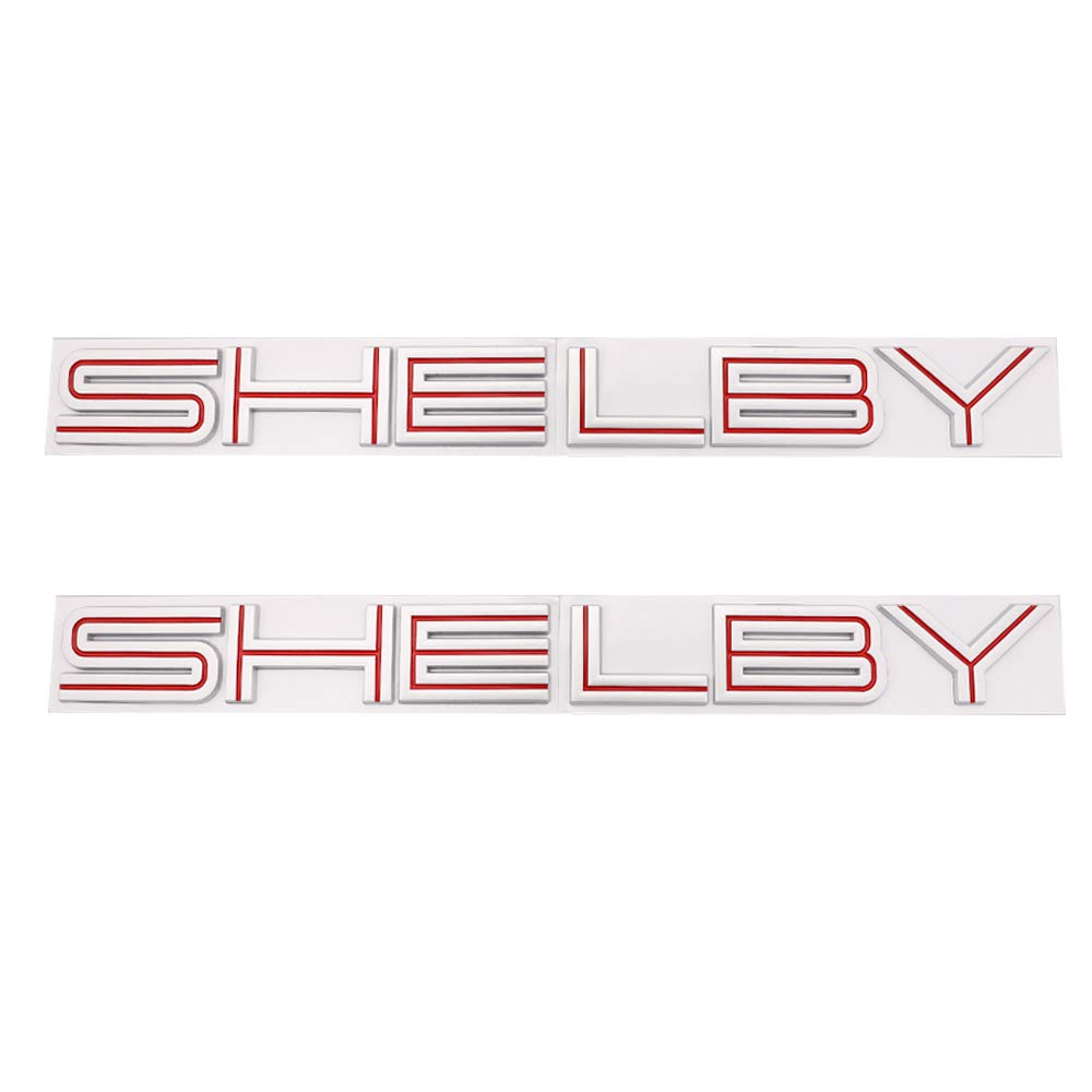 2 Stück Shelby Emblem 3D Auto Abzeichen Aufkleber Brief Namensschild Ersatz für Shelby Car Styling (Rot Weiß) von SGW