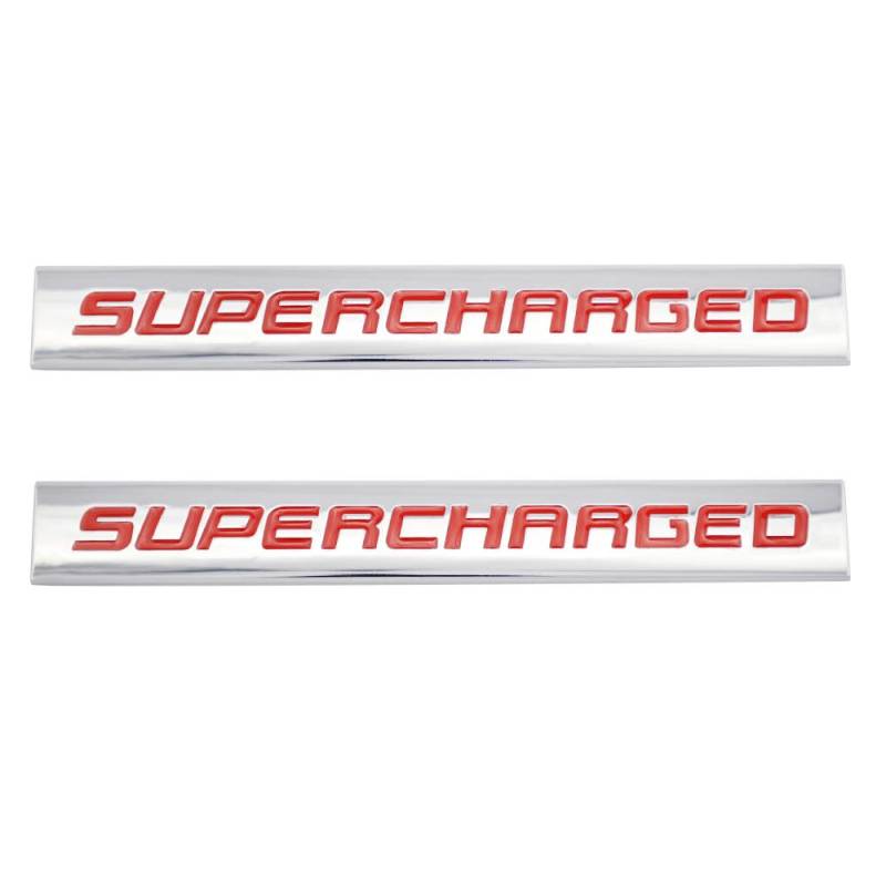 2 Stück Supercharged Emblem Logo Auto Premium Auto Badge Heck Kofferraum Aufkleber Side Fender Aufkleber (Silber Rot) von SGW