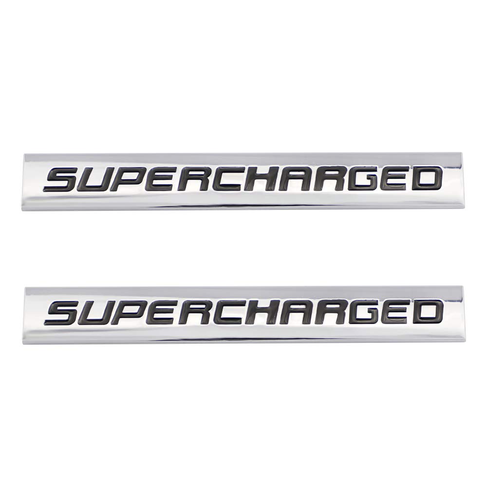2 Stück Supercharged Emblem Logo Auto Premium Auto Badge Heck Kofferraum Aufkleber Side Fender Aufkleber (Silber Schwarz) von SGW