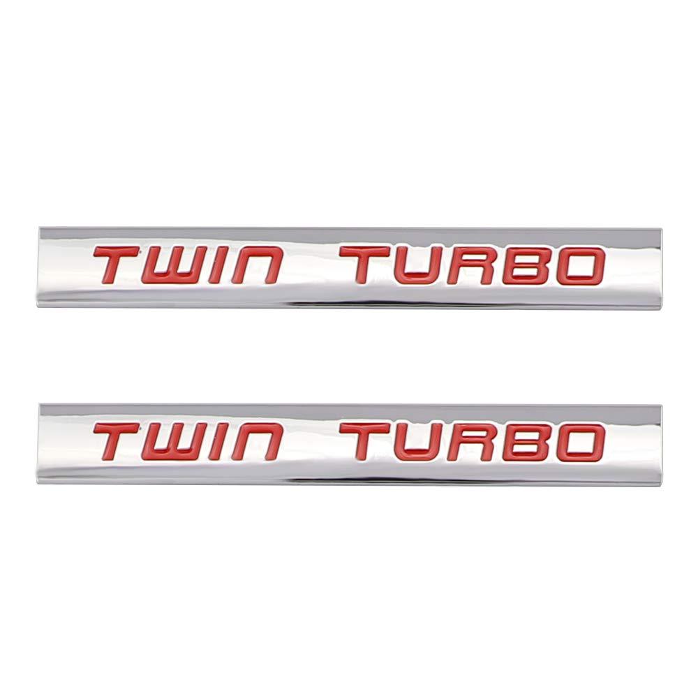 2 Stück Twin Turbo Emblem Aufkleber Metall Chrom Motor Abzeichen Auto Kofferraum (rot) von SGW