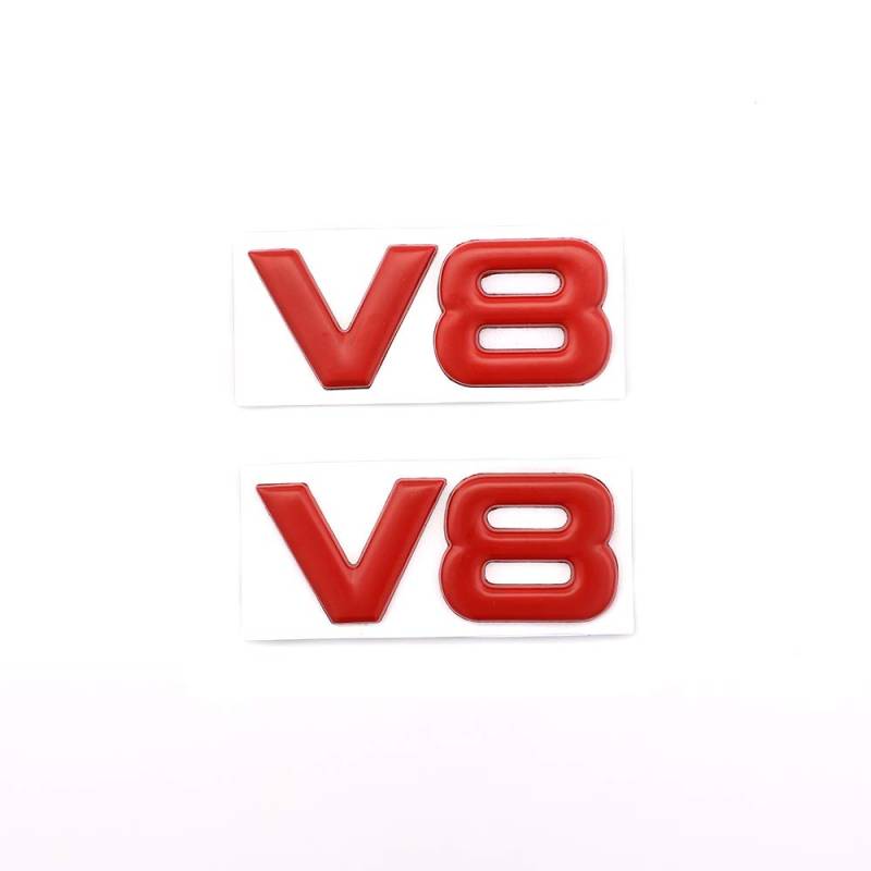 2 Stück V8 Emblem 3D Metall V8 Motor Display Auto Aufkleber Emblem Auto Abzeichen (rot) von IUSOT