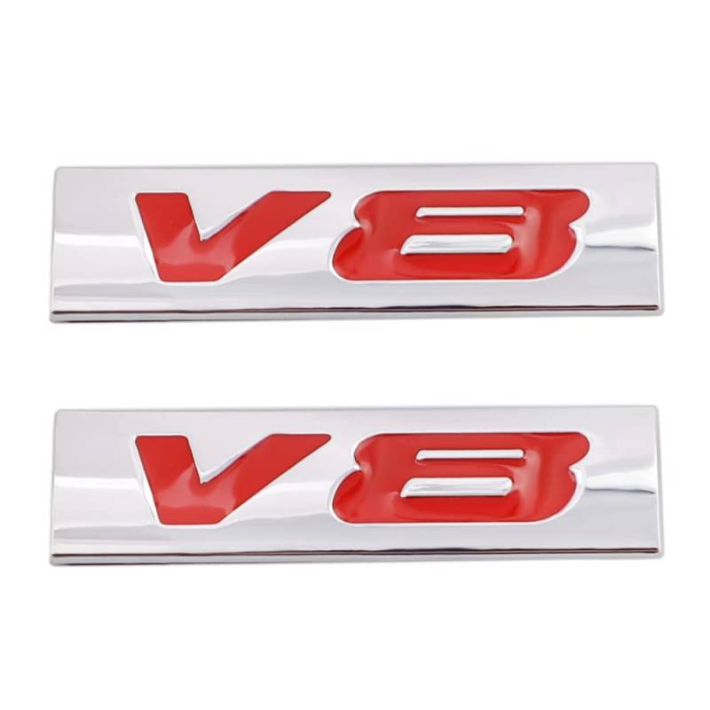 2x V8 Emblem Aufkleber ist für alle Fahrzeug-Kofferraumtüren und Fensterdekoration geeignet (rot/silberfarben) von SGW