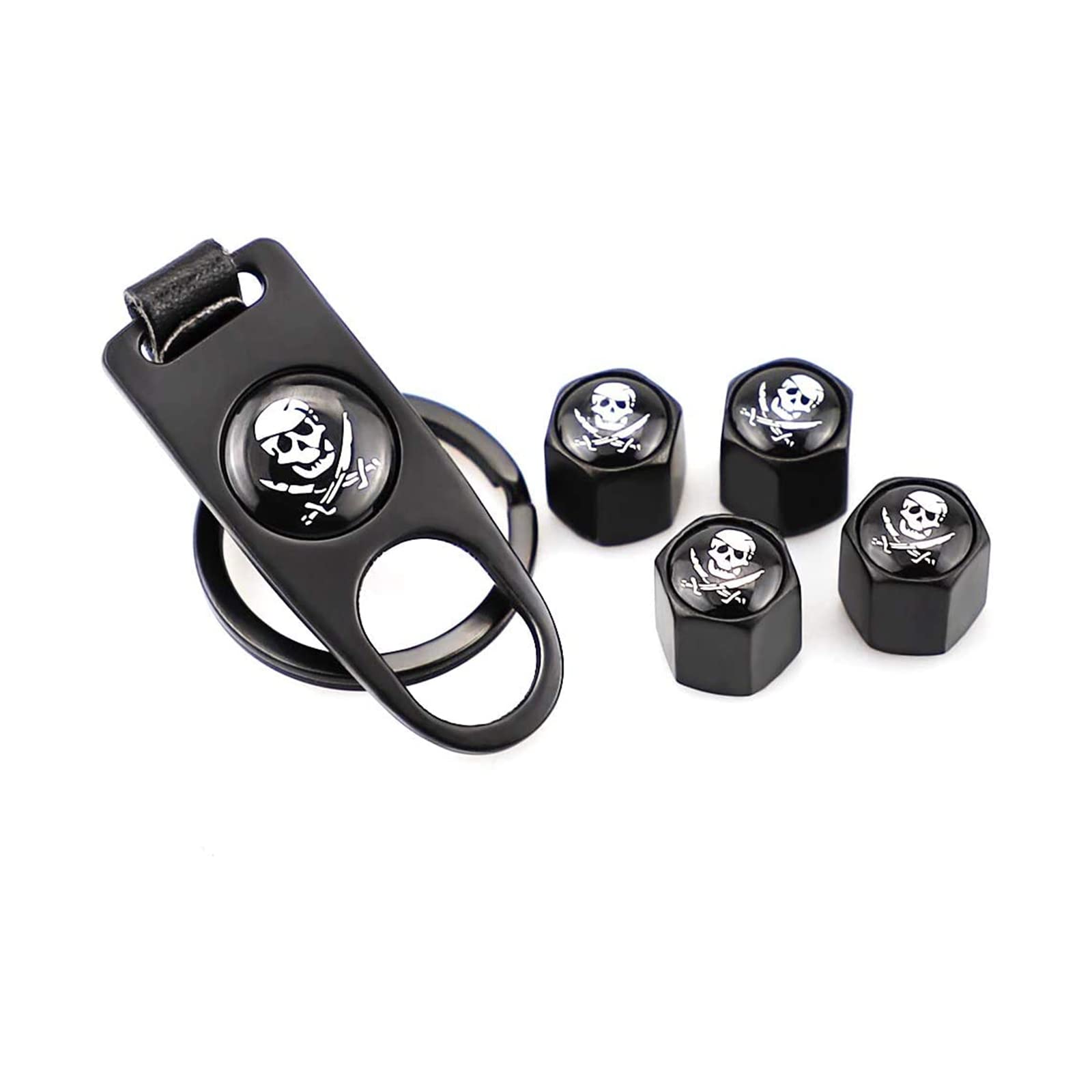 4 Stück Piraten-Ventilkappen mit Schraubenschlüssel, Schlüsselanhänger, universelle Reifenventil-Ventilkappen für Auto, Motorrad, Fahrrad von SGW