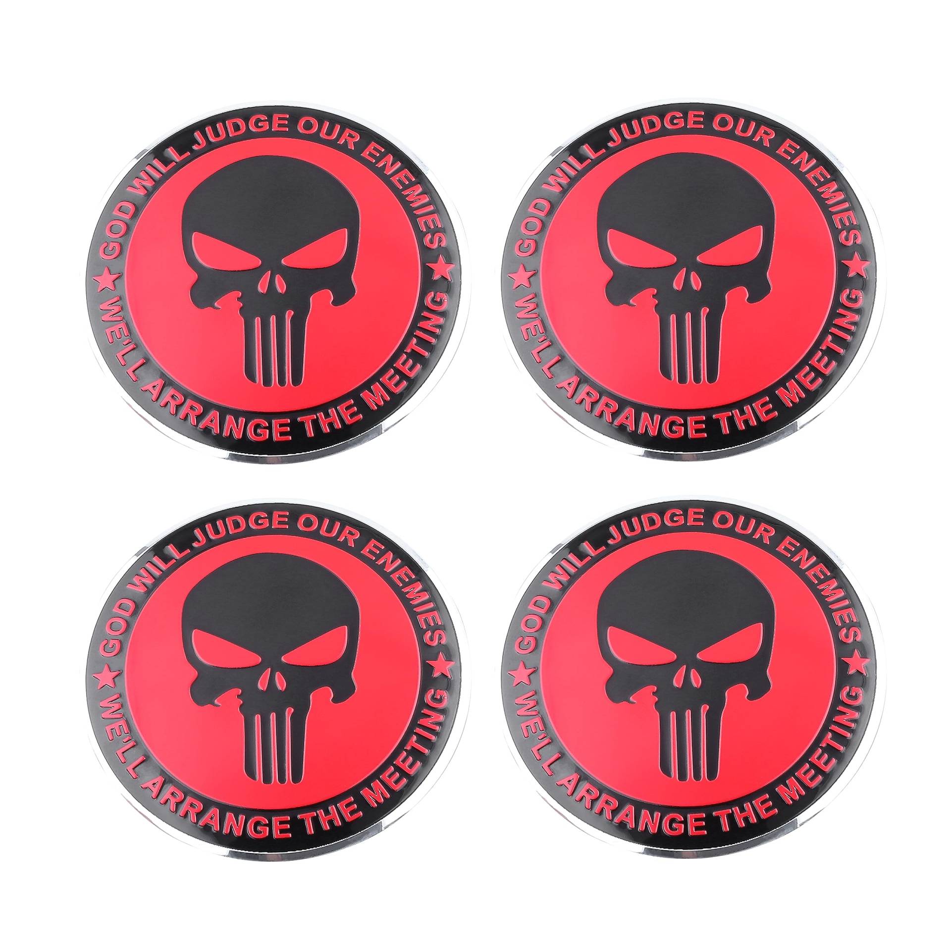 4 Stück Punisher Skull Radnabendeckel Emblem Emblem Rad Mitte Kappen Aufkleber (rot) von SGW