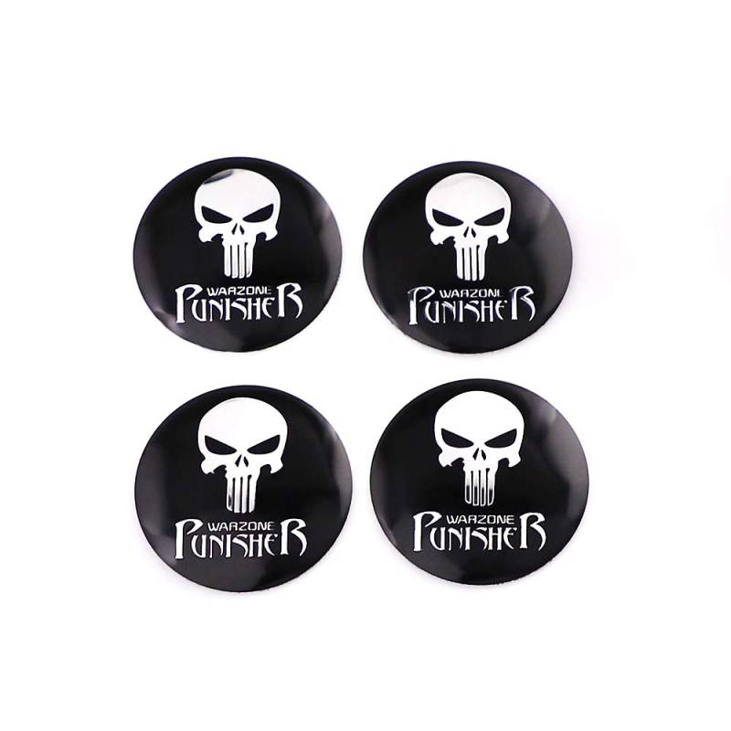 4 Stück Radkappen mit Totenkopf-Motiv für Warzone Punisher Radnaben, Emblem, Aufkleber, Aufkleber von SGW