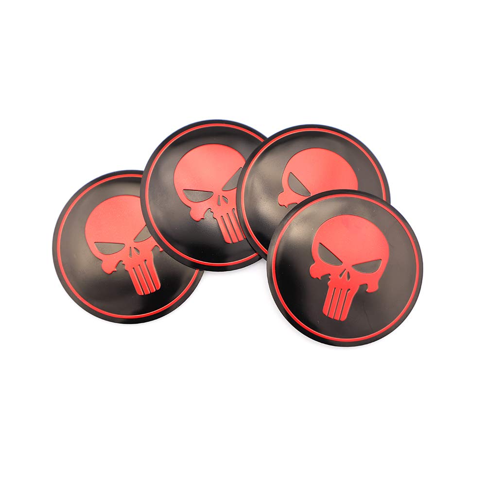 4 Stück Radnabenkappen Mittelabdeckung Punisher Radkappen Aufkleber Emblem Abzeichen Aufkleber für Totenkopf-Emblem (rot) von SGW