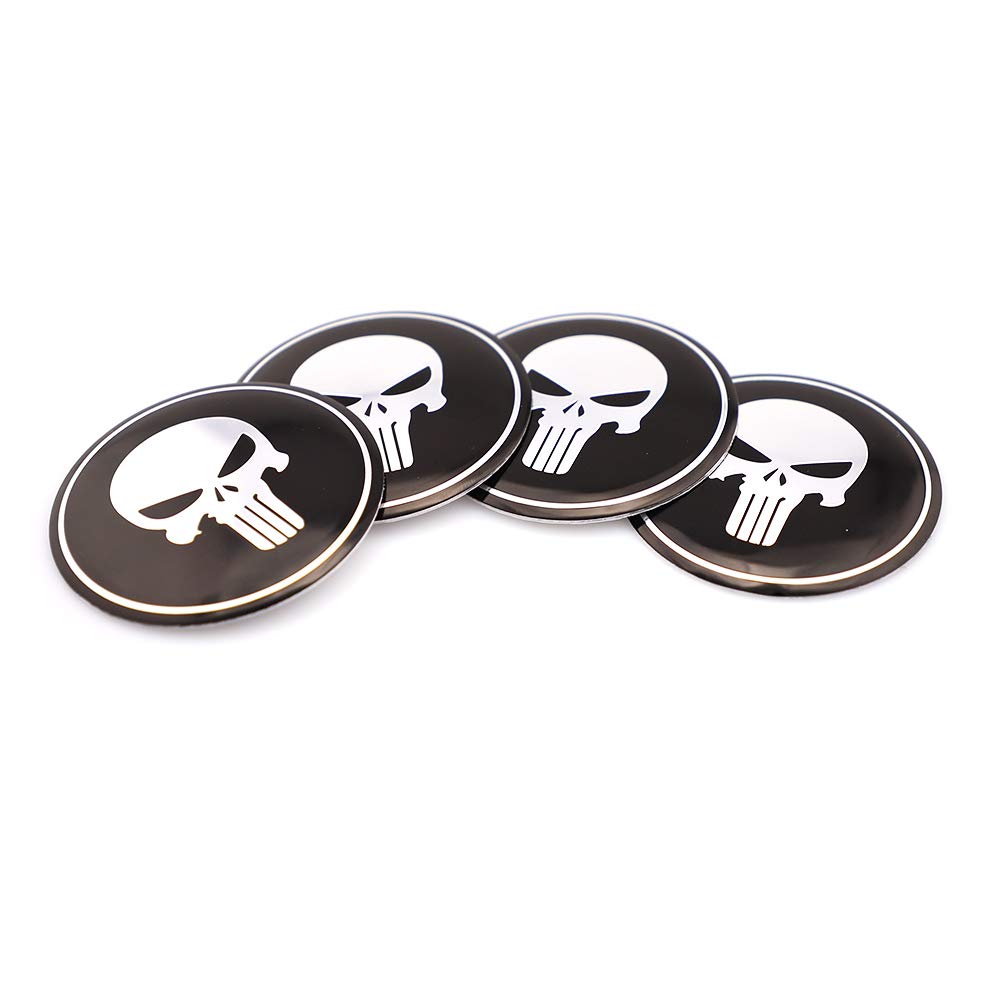 4 Stück Radnabenkappen Mittelabdeckung Punisher Radkappen Aufkleber Emblem Abzeichen Aufkleber für Totenkopf-Emblem (schwarz) von SGW