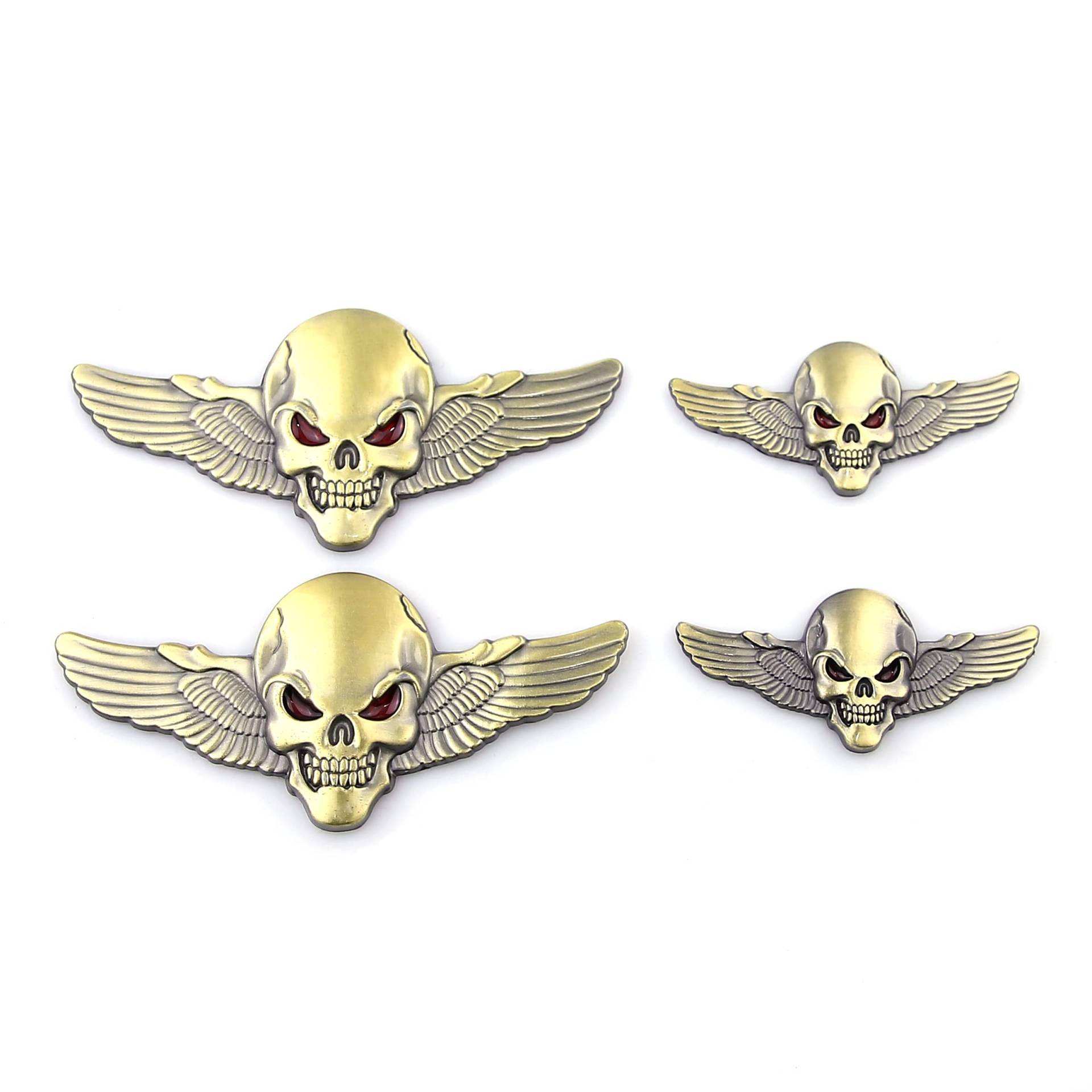 4 Stück Schädel Emblem Totenkopf Metall Auto Aufkleber 3D Logo Pirat Abzeichen Styling Zubehör (Kupfer) von SGW
