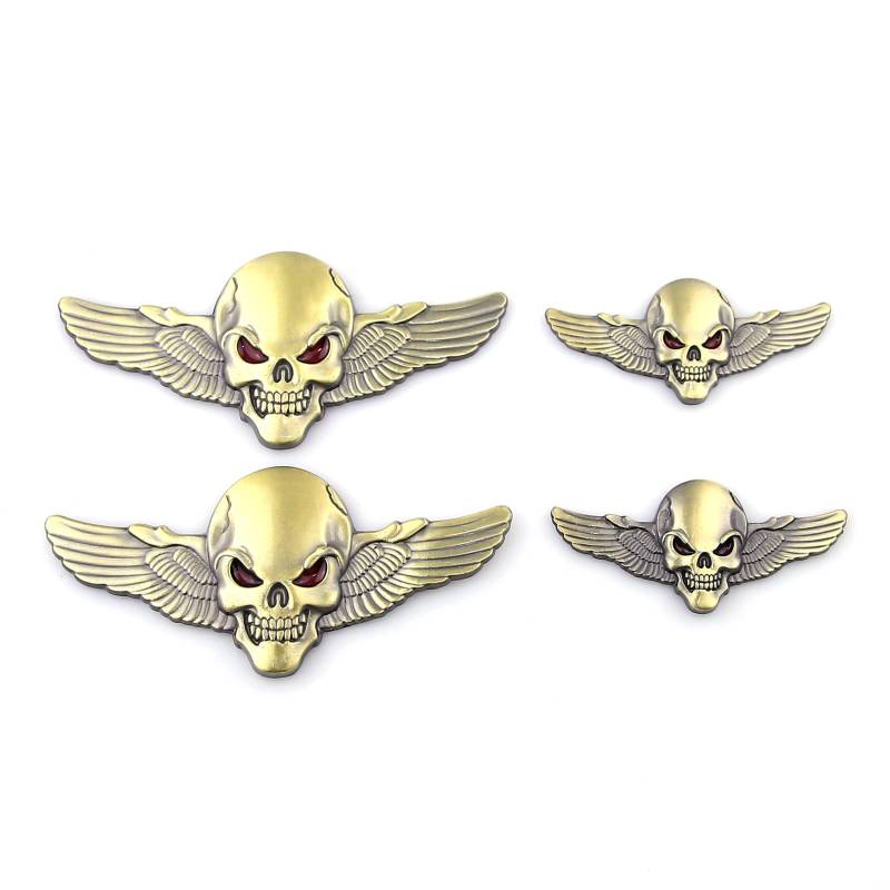 4 Stück Schädel Emblem Totenkopf Metall Auto Aufkleber 3D Logo Pirat Abzeichen Styling Zubehör (Kupfer) von SGW