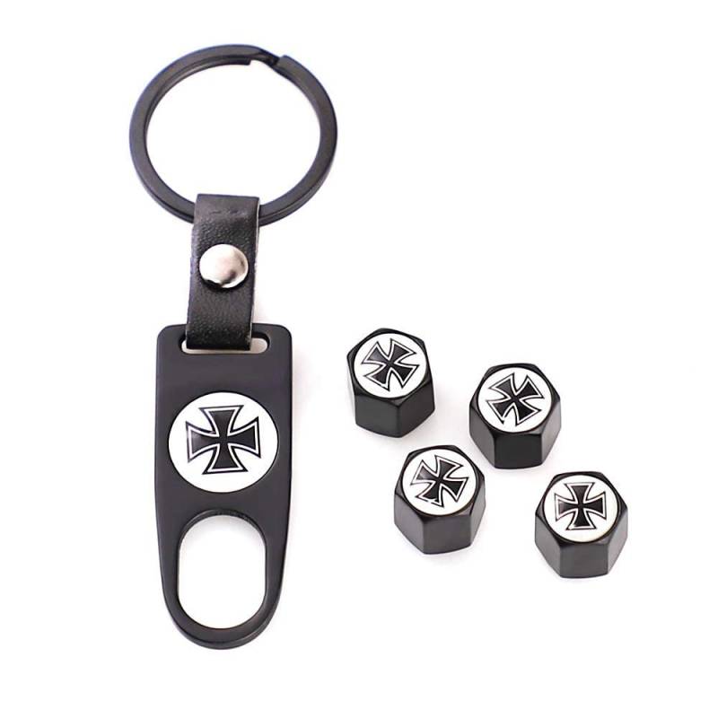 4 x Autoreifen-Ventilkappen mit Kreuz-Logo, passend für Automodelle mit Schlüsselanhänger von SGW