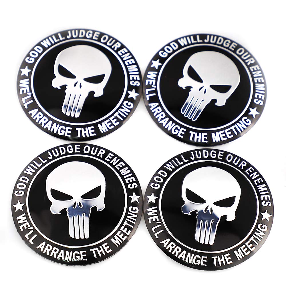 4 x Punisher Schädel Radkappen Mittelabdeckung Emblem Abzeichen Felgendeckel Aufkleber (schwarz) von SGW
