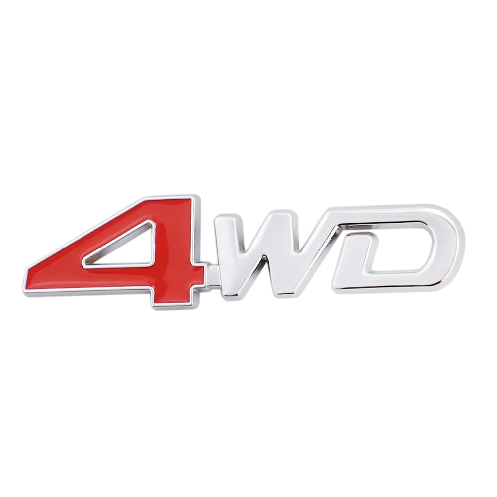 4WD Emblem Aufkleber 3D Metall Auto Aufkleber 4WD Emblem 4X4 Abzeichen Decals Auto Emblem Silber Rot von SGW