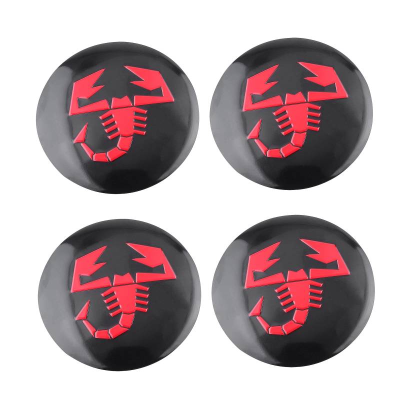 Abarth Scorpion Wheel Nabe Caps Center Cover Logo Radnabenkappen 4 Stück (Schwarz/rot) von SGW